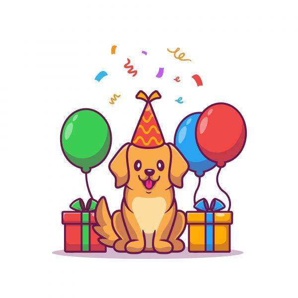 Dog Birthday presents and balloons